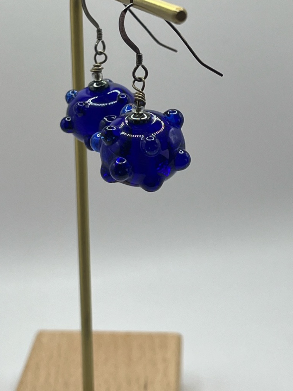 Handmade Cobalt Blue Glass Bubble Drop Earrings - Picture 3 of 6